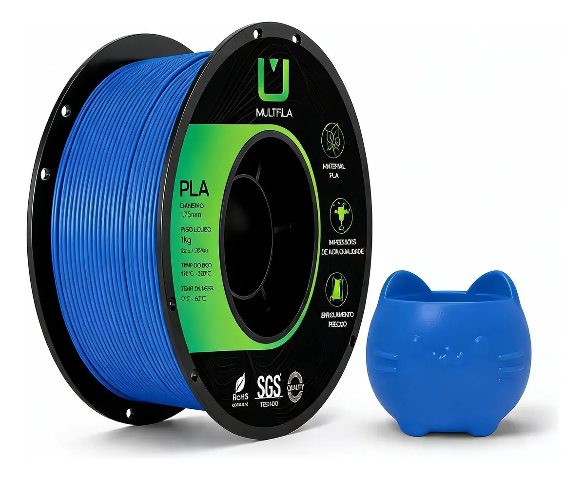 Rolo de filamento Multifila PLA Azul Safira de 1 kg e 1,75 mm